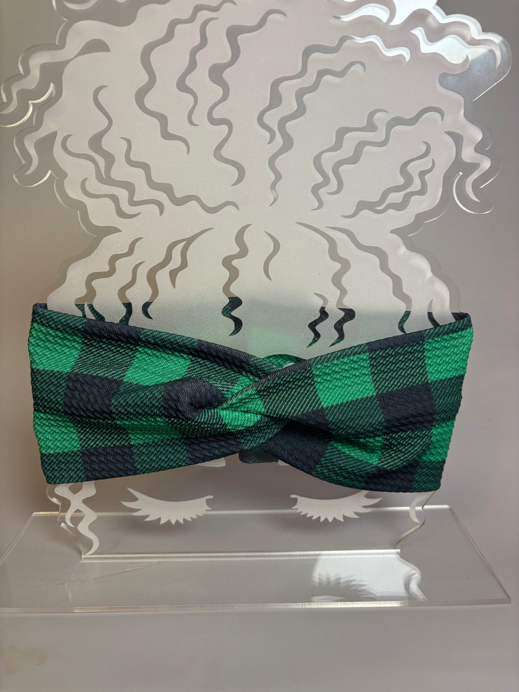 Green Checkers Twisted Front Headband